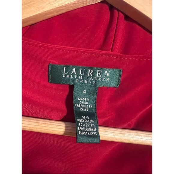 Lauren Ralph Lauren Size 4 Sleeveless Gathered Cocktail Dress Cherry Red Evening - Picture 11 of 12